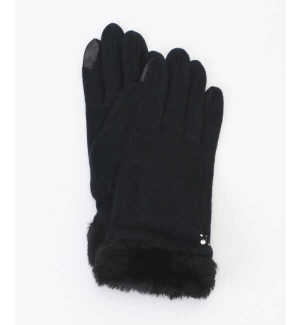 ikka「フェイクファー付きジャージグローブ」|手袋|