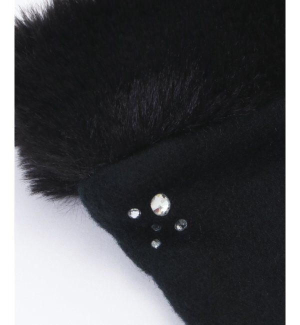 ikka「フェイクファー付きジャージグローブ」|手袋|