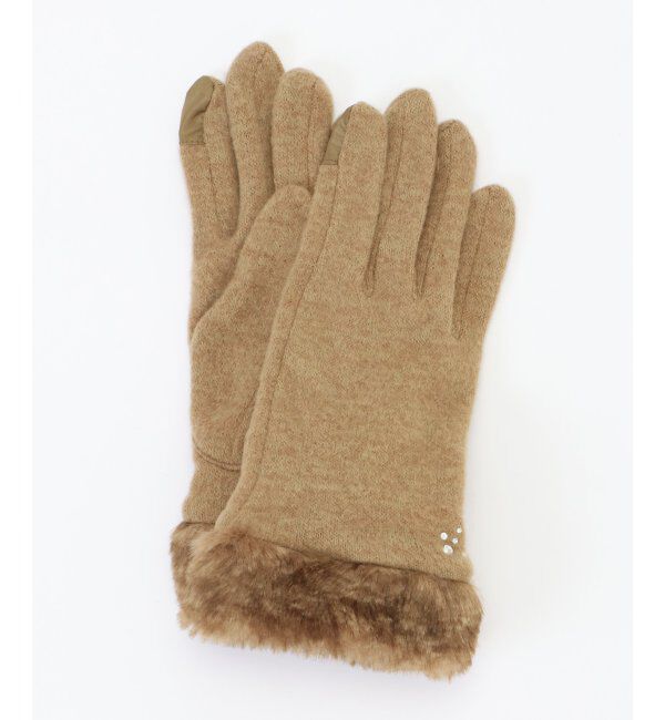 ikka「フェイクファー付きジャージグローブ」|手袋|