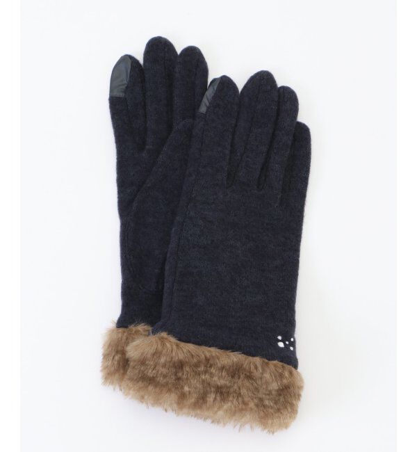 ikka「フェイクファー付きジャージグローブ」|手袋|