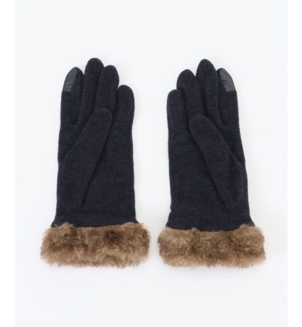 ikka「フェイクファー付きジャージグローブ」|手袋|