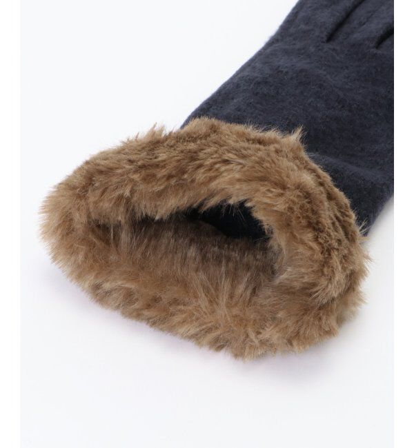 ikka「フェイクファー付きジャージグローブ」|手袋|