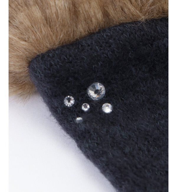 ikka「フェイクファー付きジャージグローブ」|手袋|