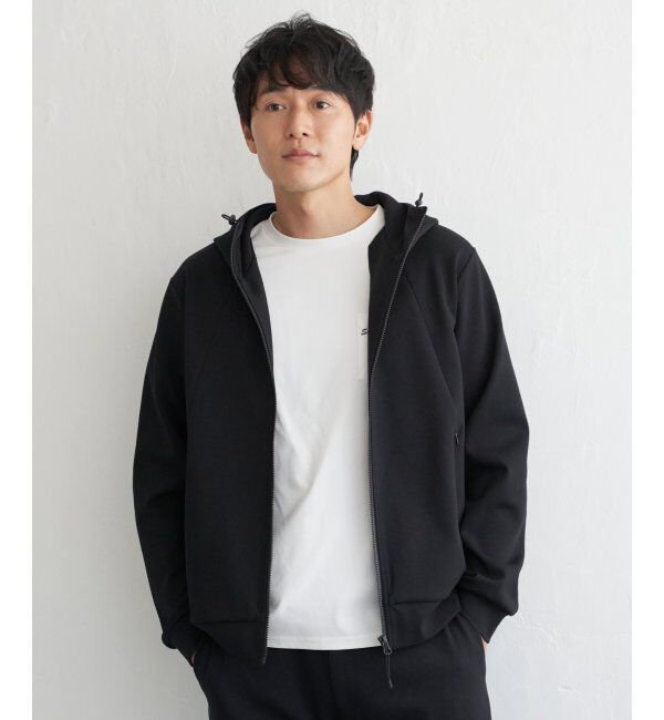 ikka「テックストレッチジップパーカー」|カーディガン|ブラック