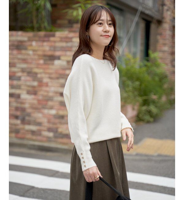 IKKA LOUNGE「横リブドルマンラメニットプルオーバー」|プルオーバー|オフホワイト
