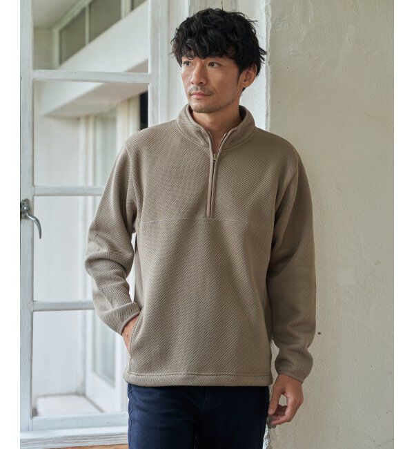 ikka「ツイルジャカード裏起毛ハーフジッププルオーバー」|パーカー|