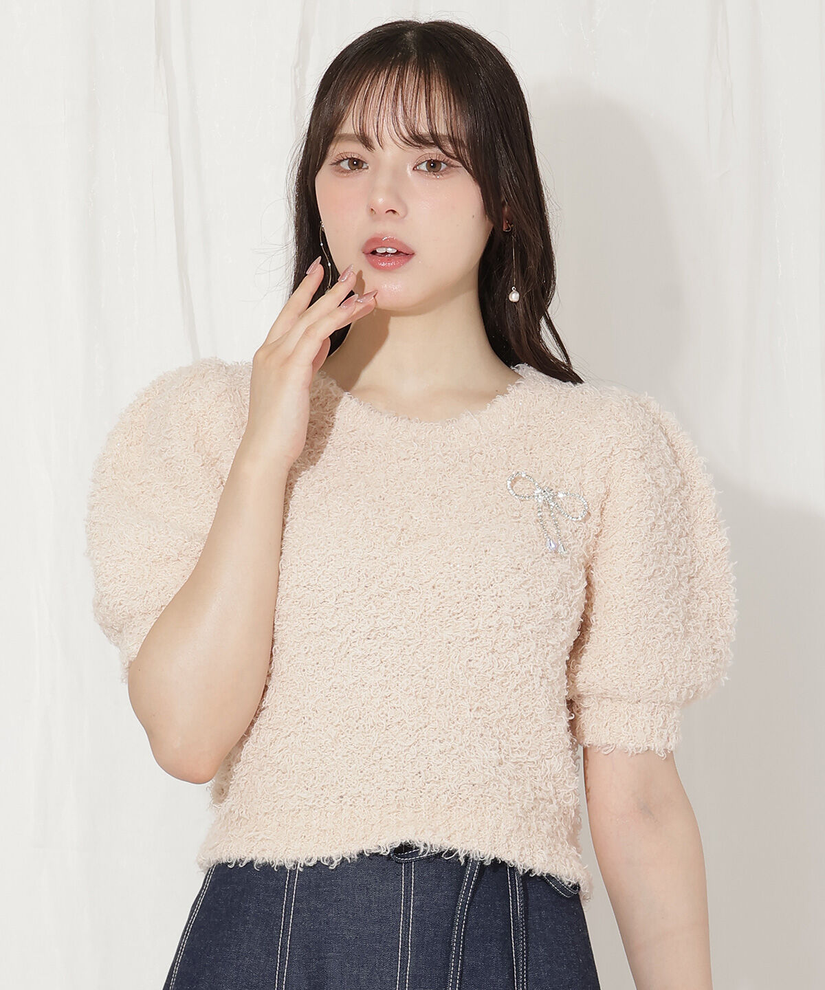 WILLSELECTION「リボンブローチ付きテディヤーンニット」|ニット・セーター|