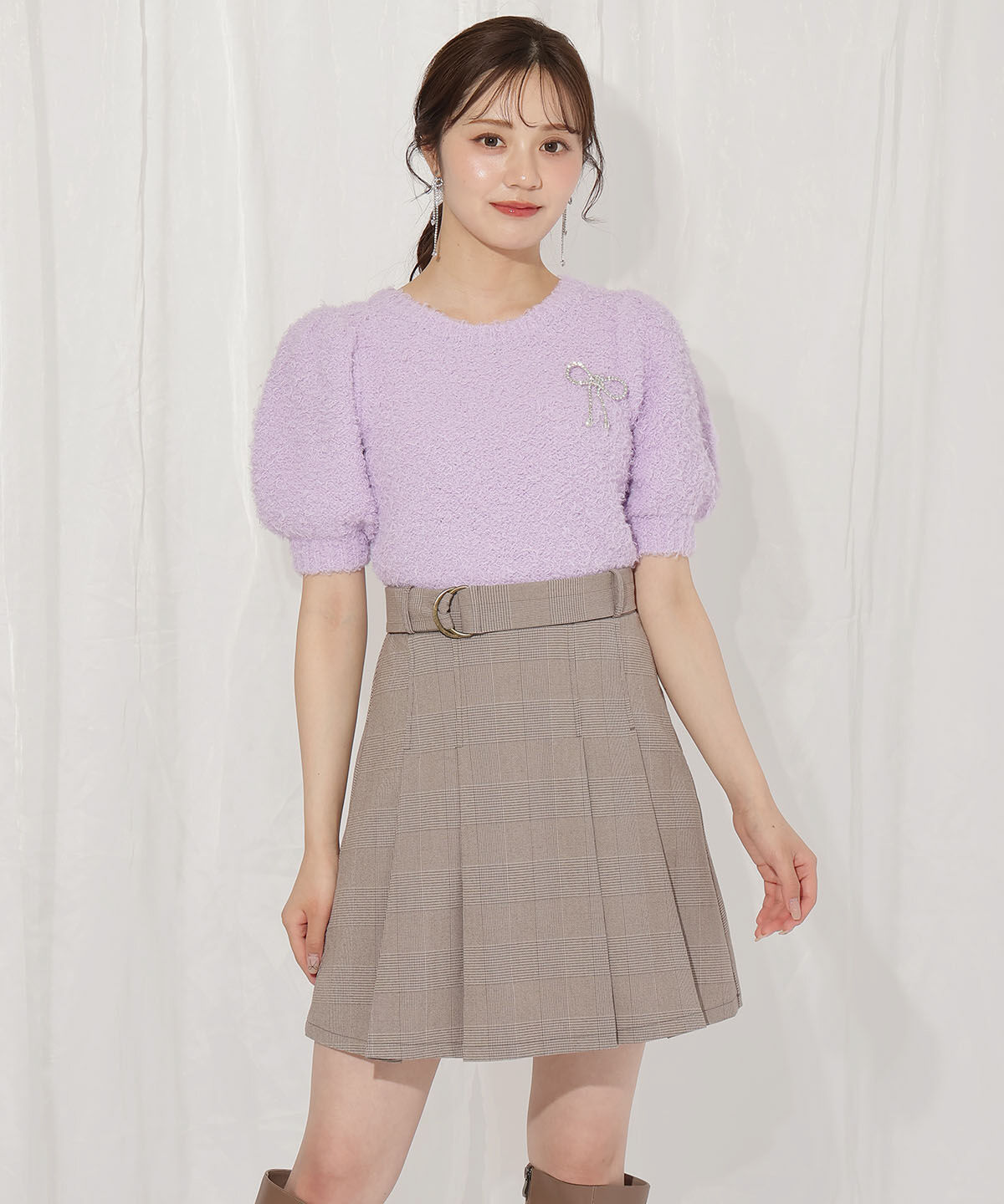 WILLSELECTION「リボンブローチ付きテディヤーンニット」|ニット・セーター|ラベンダー