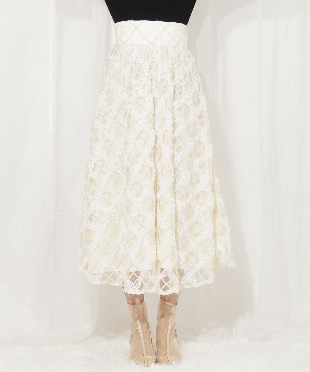 WILLSELECTION「3Dフラワーフレアスカート」|フレア|