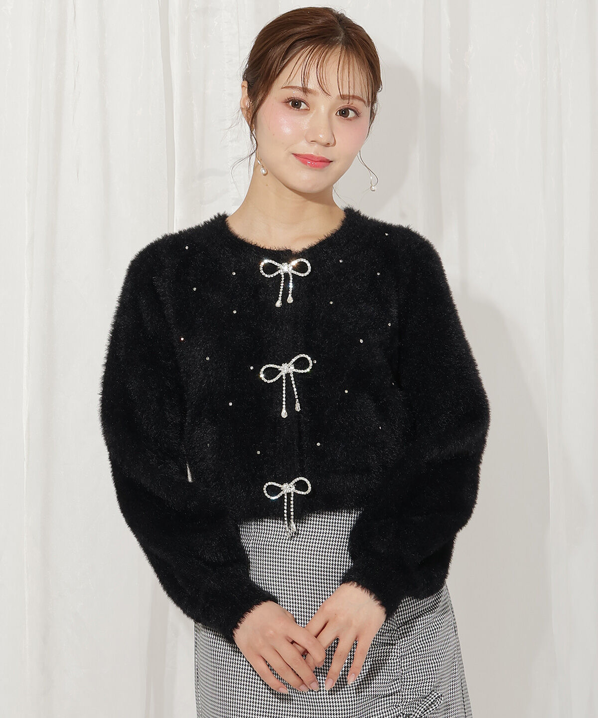 WILLSELECTION「リボンモチーフニットカーディガン」|カーディガン|ブラック