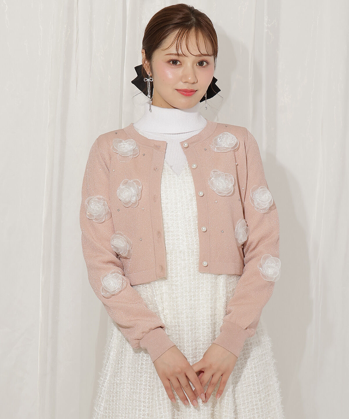 WILLSELECTION「フラワーモチーフニットカーディガン」|カーディガン|ピンク