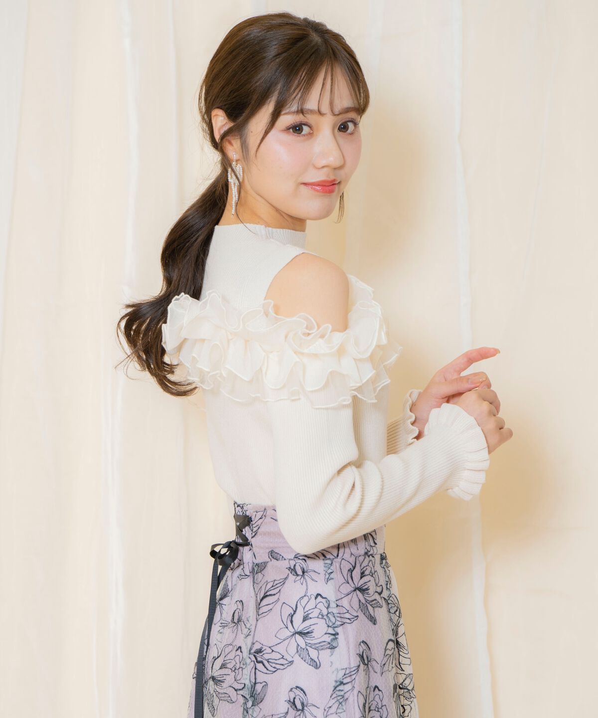 WILLSELECTION「オープンショルダーフリルトップス」|ニット・セーター|