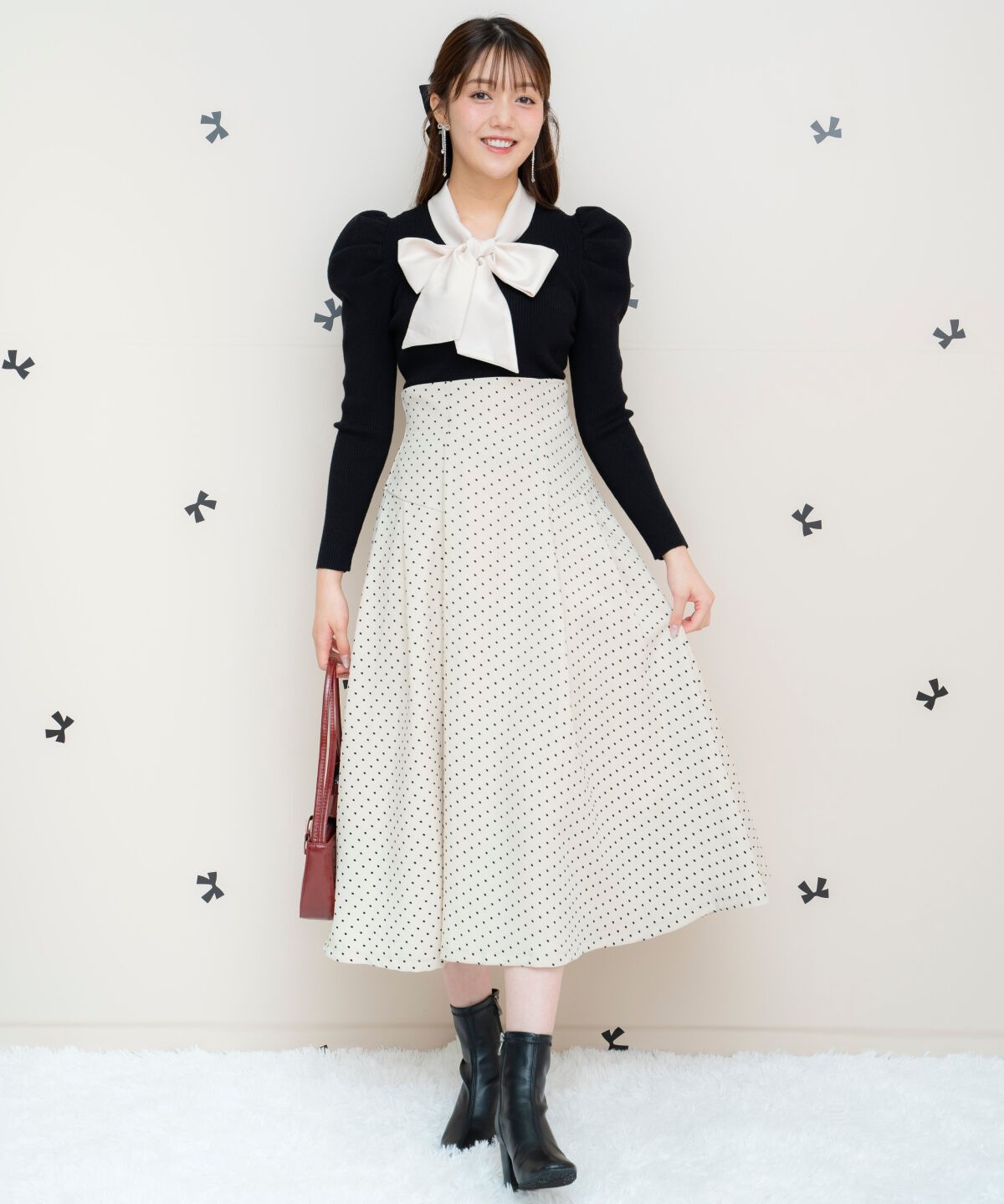 WILLSELECTION「フロッキードットヨーク切替スカート」|フレア|