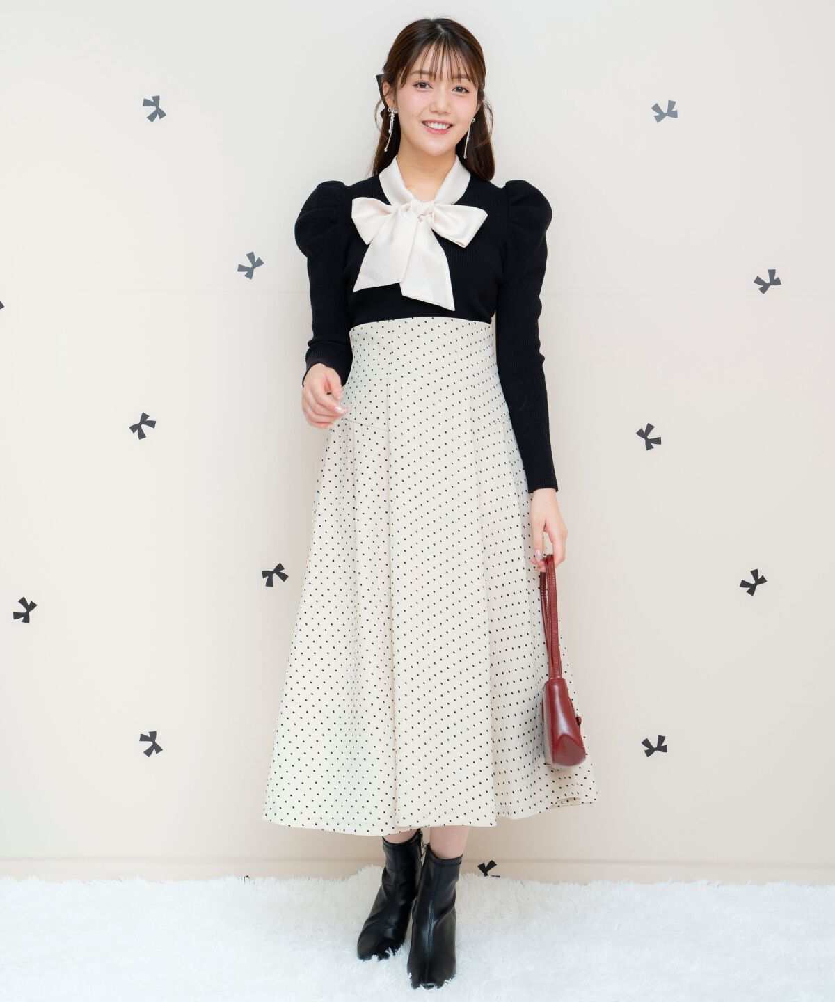 WILLSELECTION「フロッキードットヨーク切替スカート」|フレア|