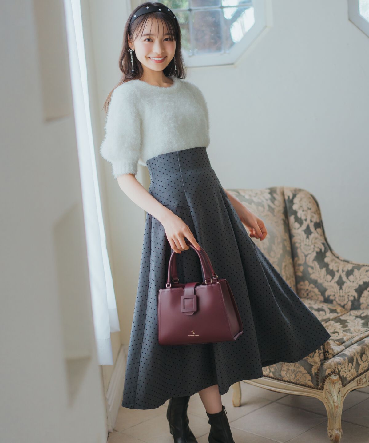 WILLSELECTION「フロッキードットヨーク切替スカート」|フレア|