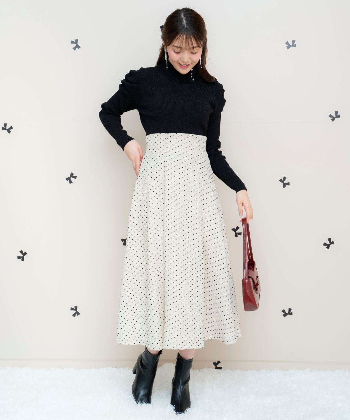 WILLSELECTION「フロッキードットヨーク切替スカート」|フレア|