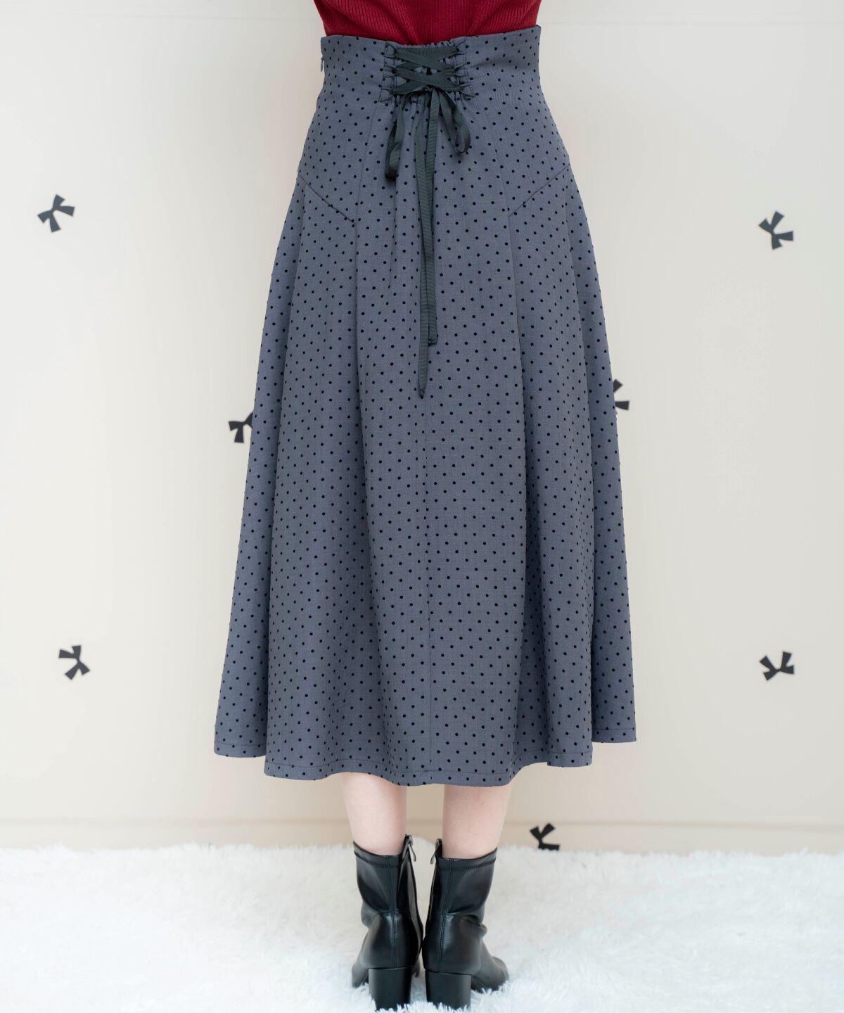 WILLSELECTION「フロッキードットヨーク切替スカート」|フレア|