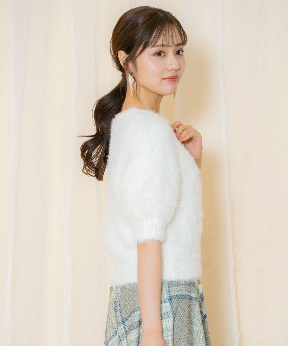 WILLSELECTION「シャギーラメ5分袖プルオーバー」|ニット・セーター|