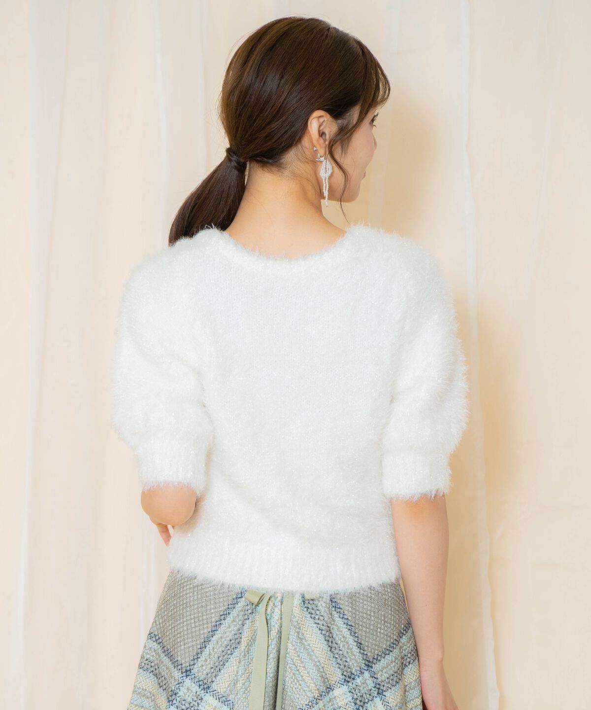 WILLSELECTION「シャギーラメ5分袖プルオーバー」|ニット・セーター|