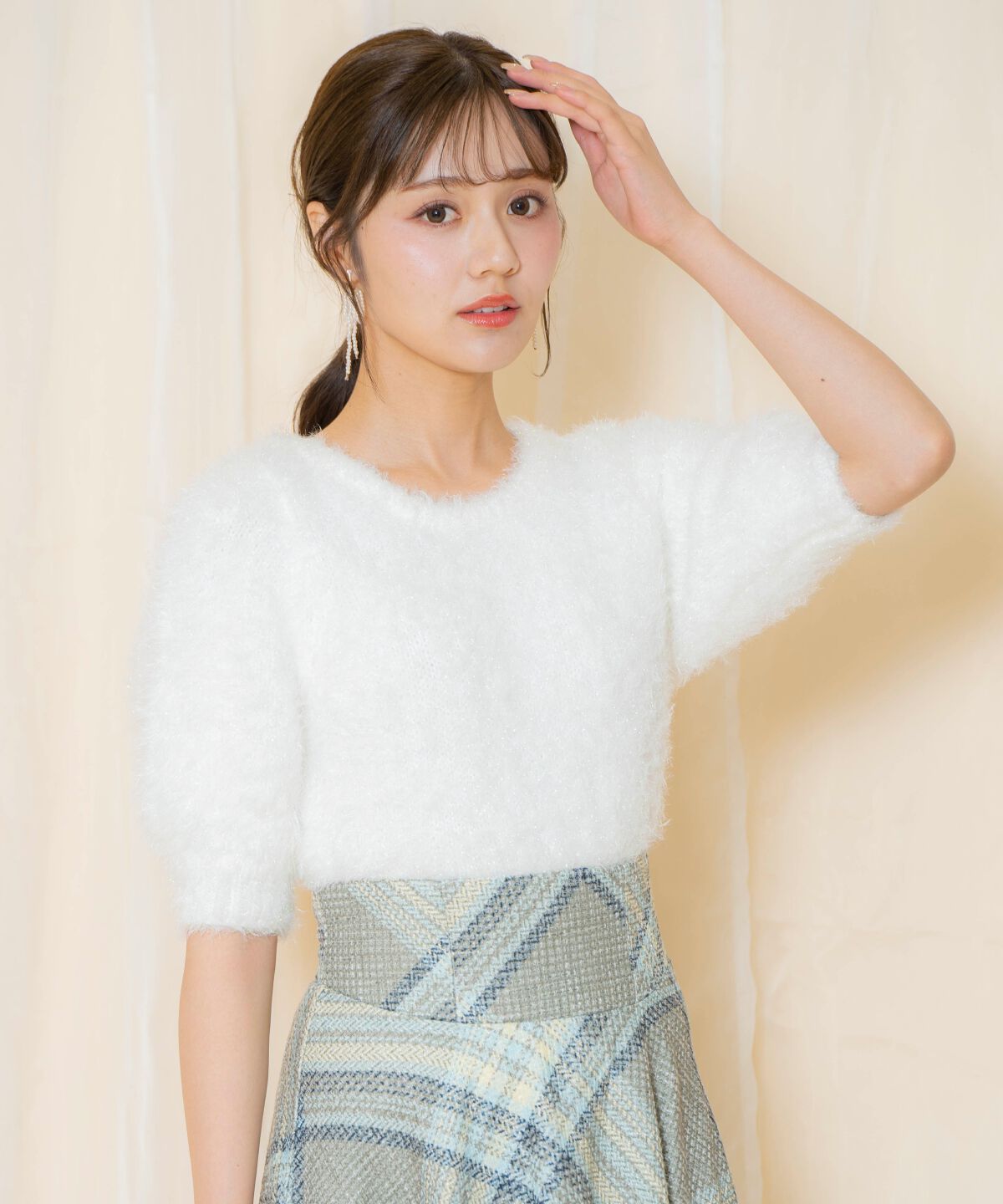 WILLSELECTION「シャギーラメ5分袖プルオーバー」|ニット・セーター|