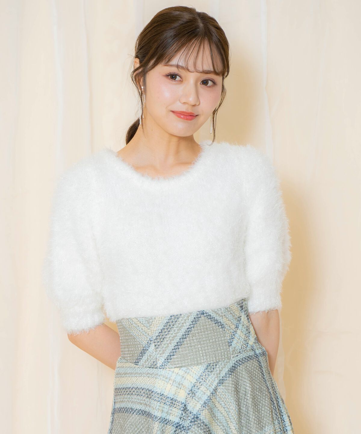 WILLSELECTION「シャギーラメ5分袖プルオーバー」|ニット・セーター|