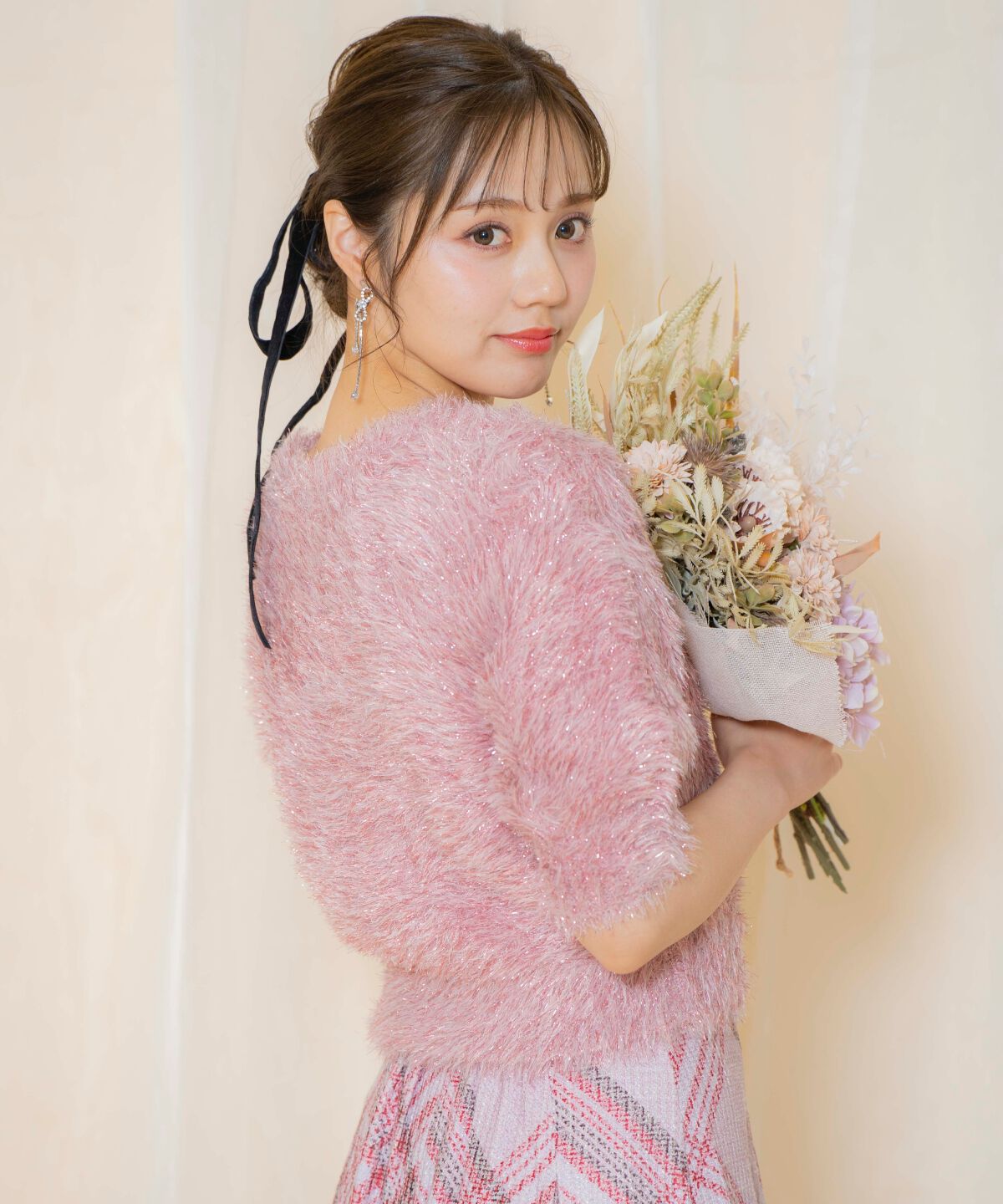 WILLSELECTION「シャギーラメ5分袖プルオーバー」|ニット・セーター|