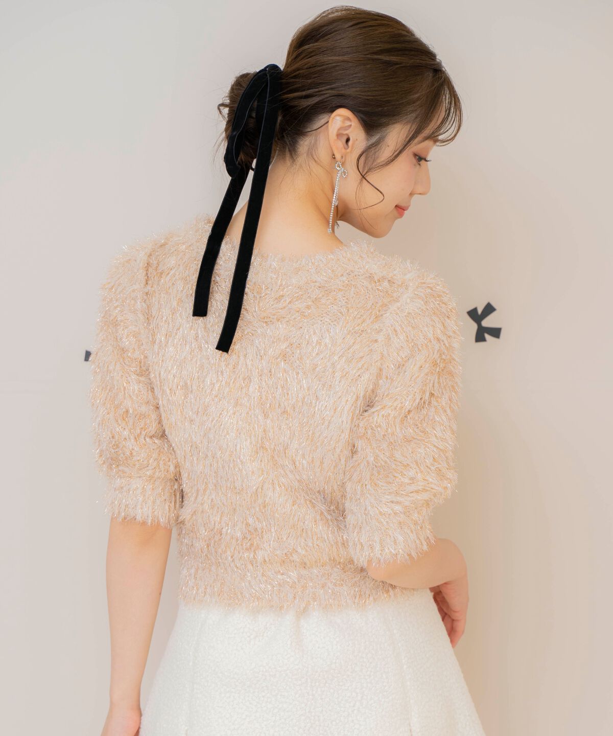 WILLSELECTION「シャギーラメ5分袖プルオーバー」|ニット・セーター|