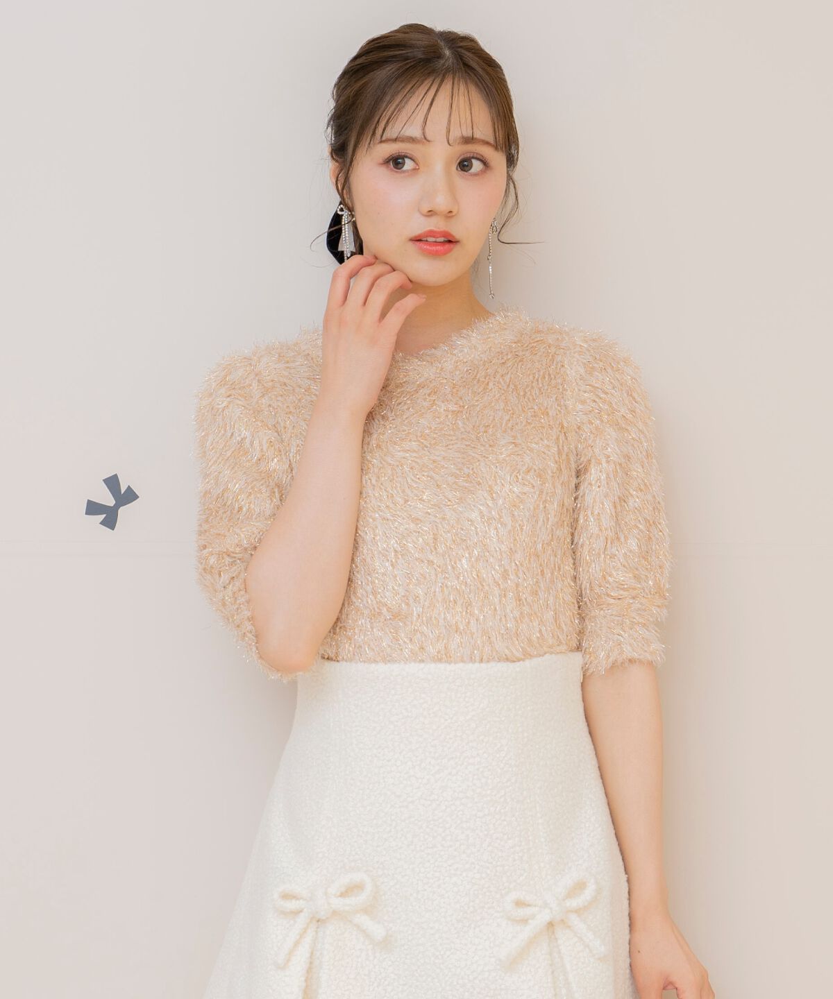 WILLSELECTION「シャギーラメ5分袖プルオーバー」|ニット・セーター|