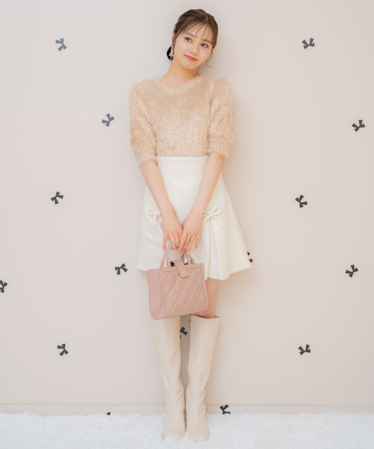 WILLSELECTION「シャギーラメ5分袖プルオーバー」|ニット・セーター|