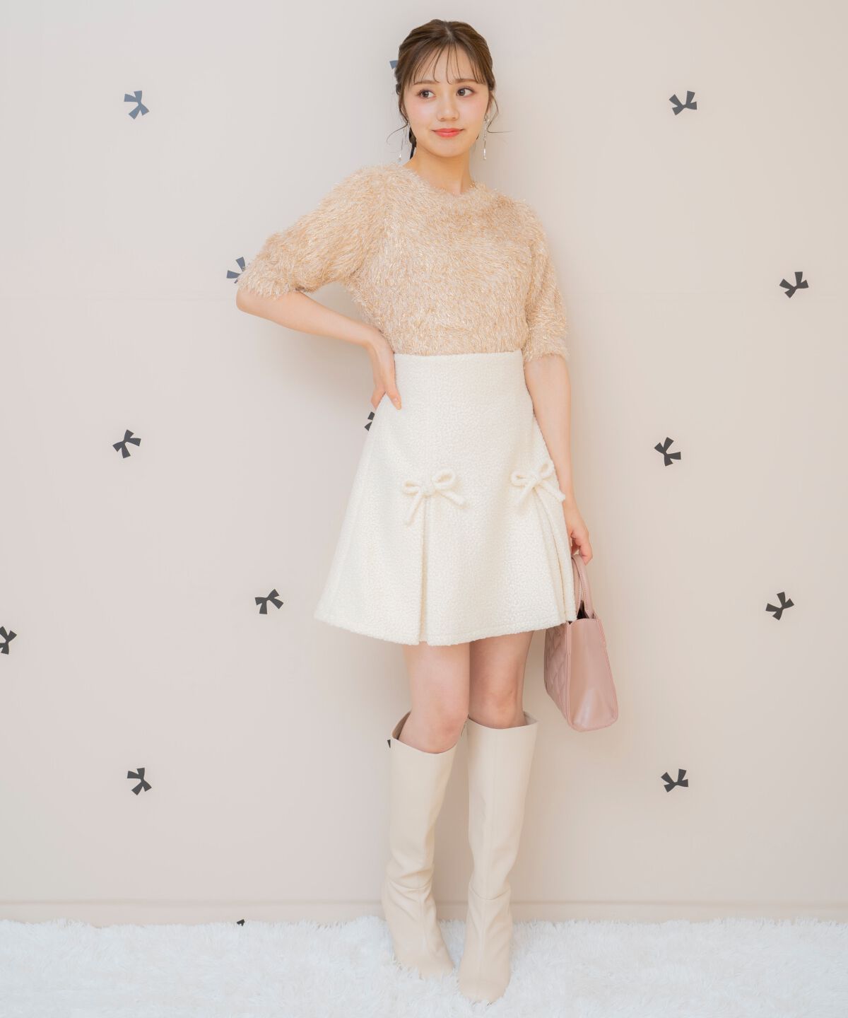 WILLSELECTION「シャギーラメ5分袖プルオーバー」|ニット・セーター|