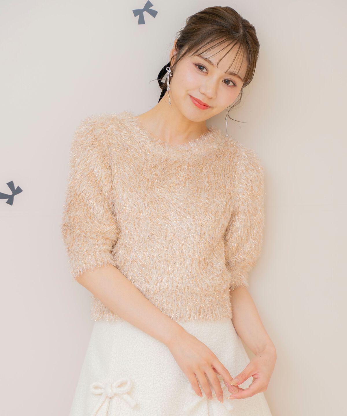 WILLSELECTION「シャギーラメ5分袖プルオーバー」|ニット・セーター|