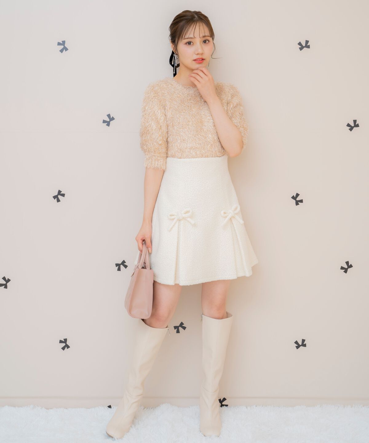 WILLSELECTION「シャギーラメ5分袖プルオーバー」|ニット・セーター|