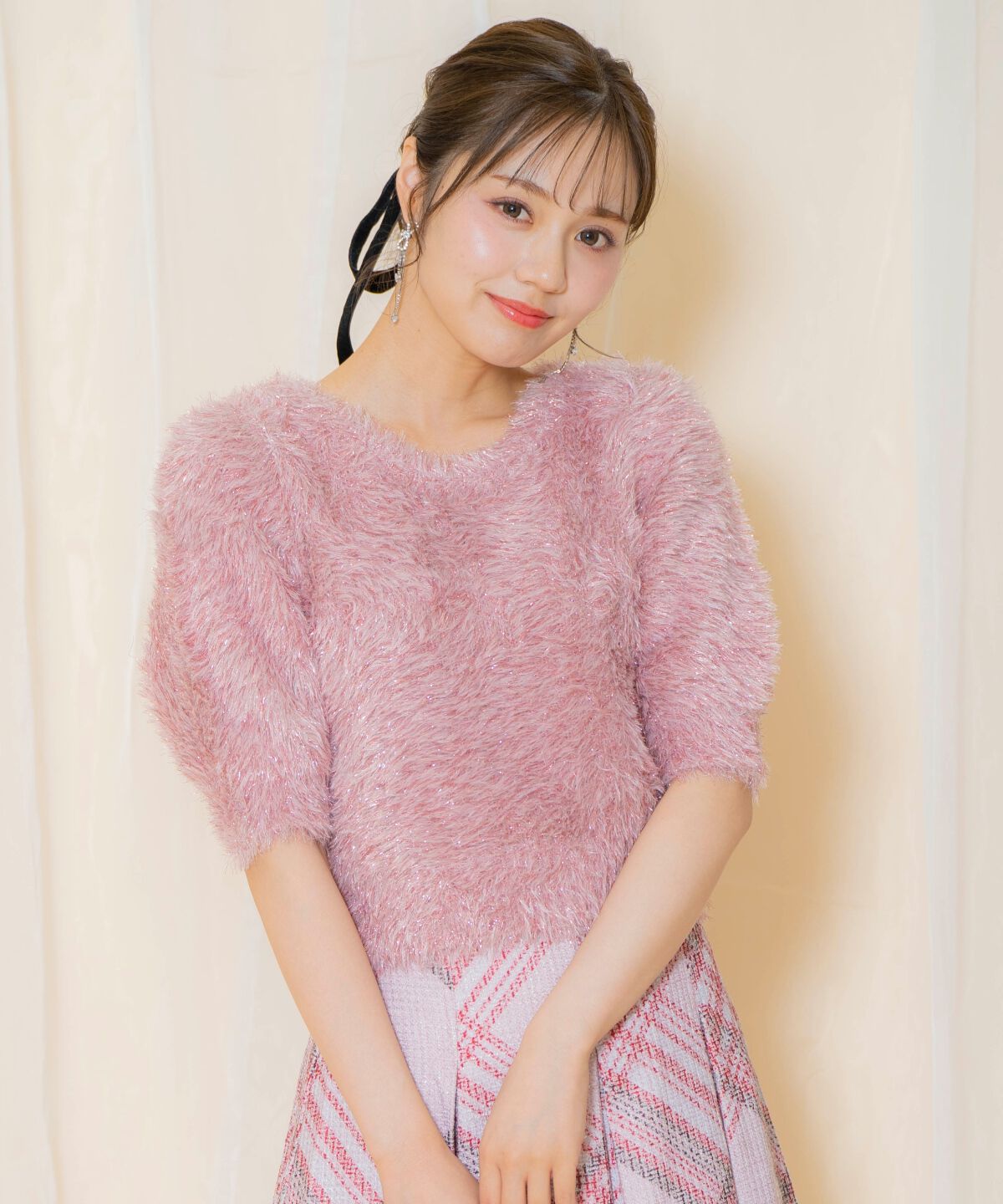 WILLSELECTION「シャギーラメ5分袖プルオーバー」|ニット・セーター|