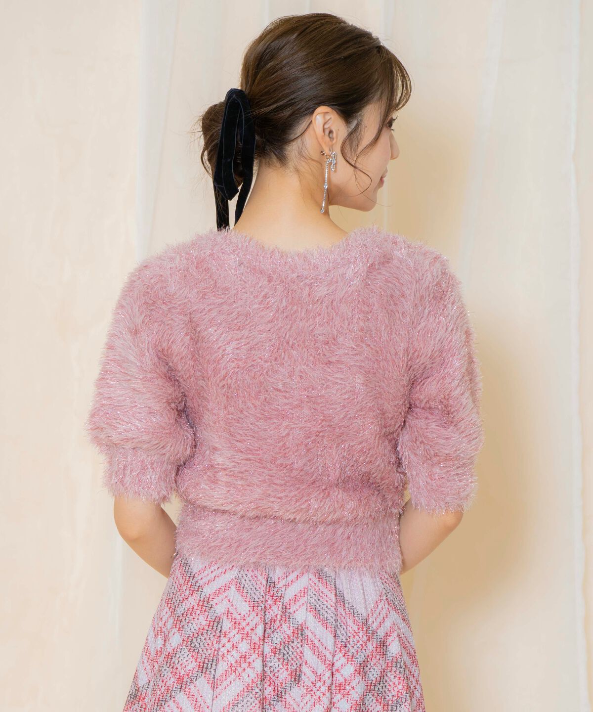 WILLSELECTION「シャギーラメ5分袖プルオーバー」|ニット・セーター|