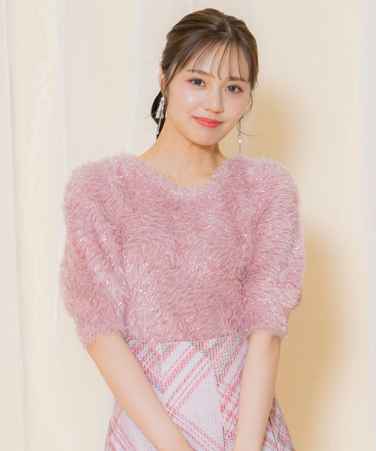 WILLSELECTION「シャギーラメ5分袖プルオーバー」|ニット・セーター|