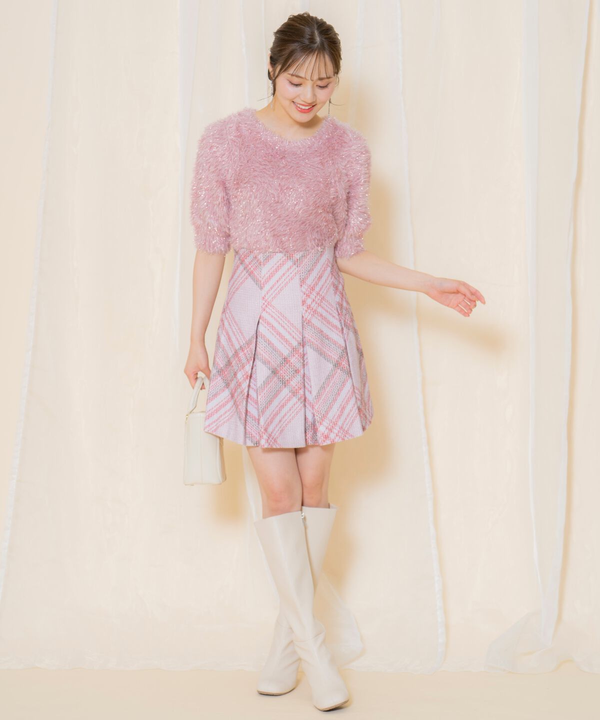 WILLSELECTION「シャギーラメ5分袖プルオーバー」|ニット・セーター|