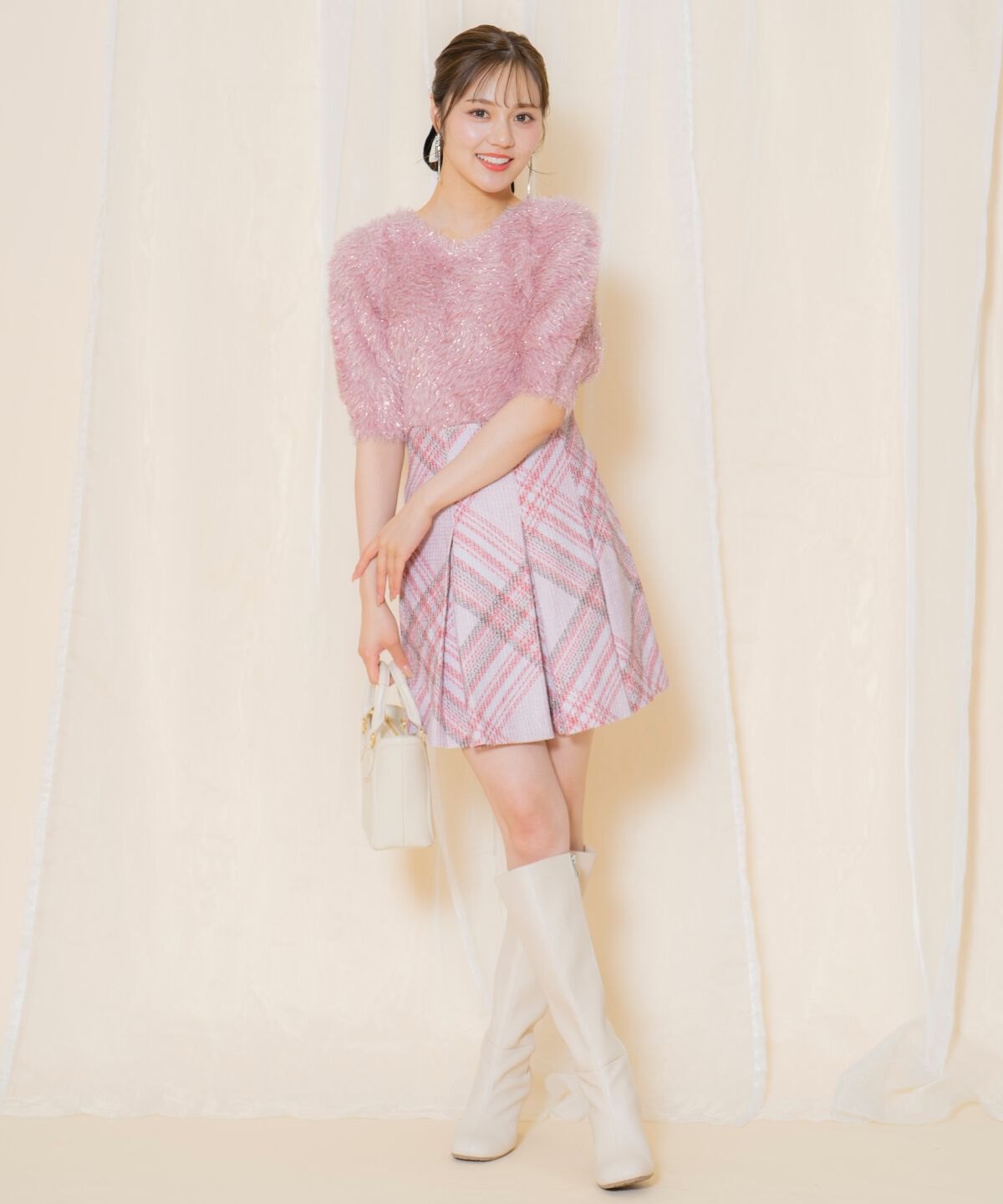 WILLSELECTION「シャギーラメ5分袖プルオーバー」|ニット・セーター|