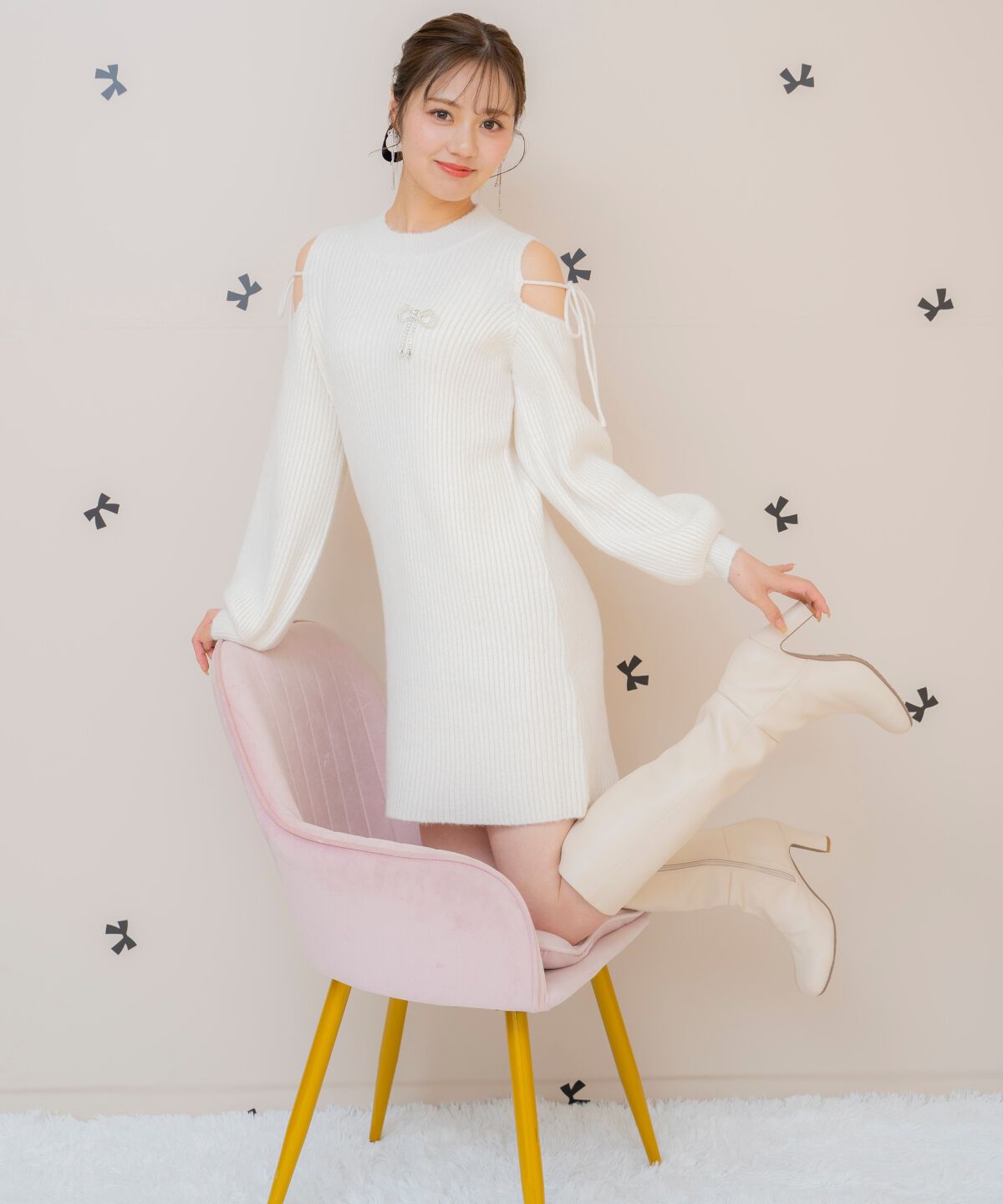 WILLSELECTION「オープンショルダーリブニットワンピース」|ワンピース|