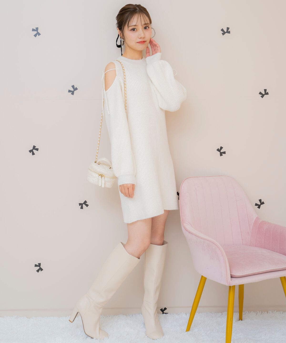 WILLSELECTION「オープンショルダーリブニットワンピース」|ワンピース|