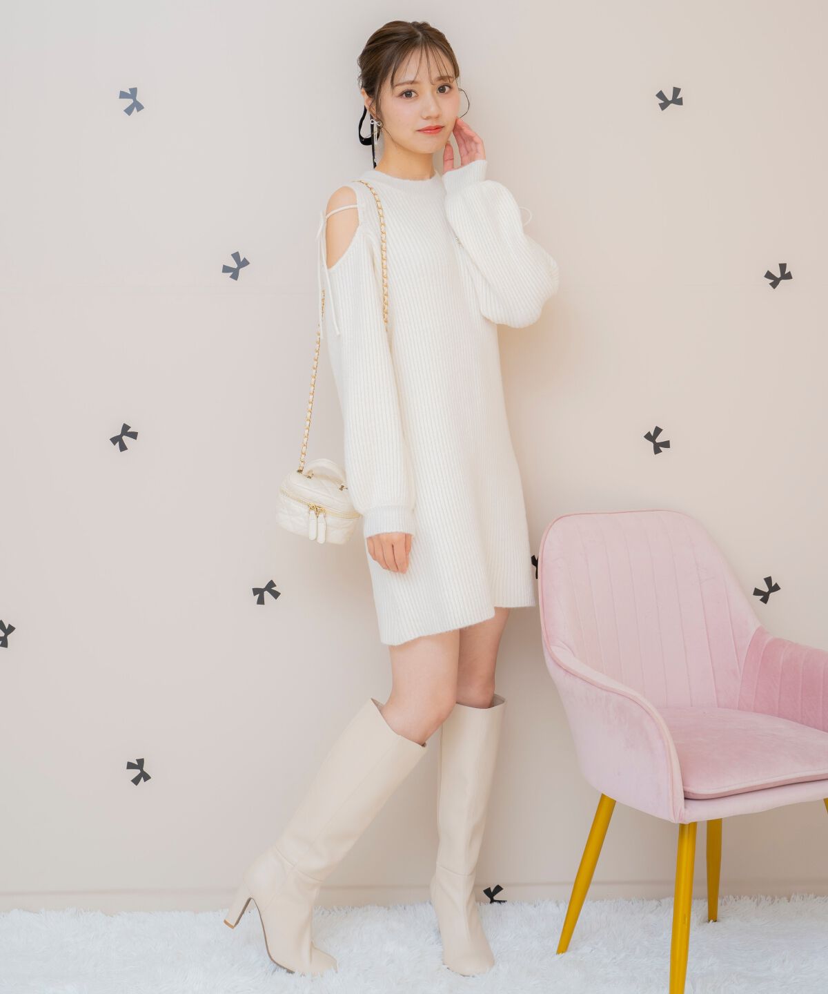 WILLSELECTION「オープンショルダーリブニットワンピース」|ワンピース|