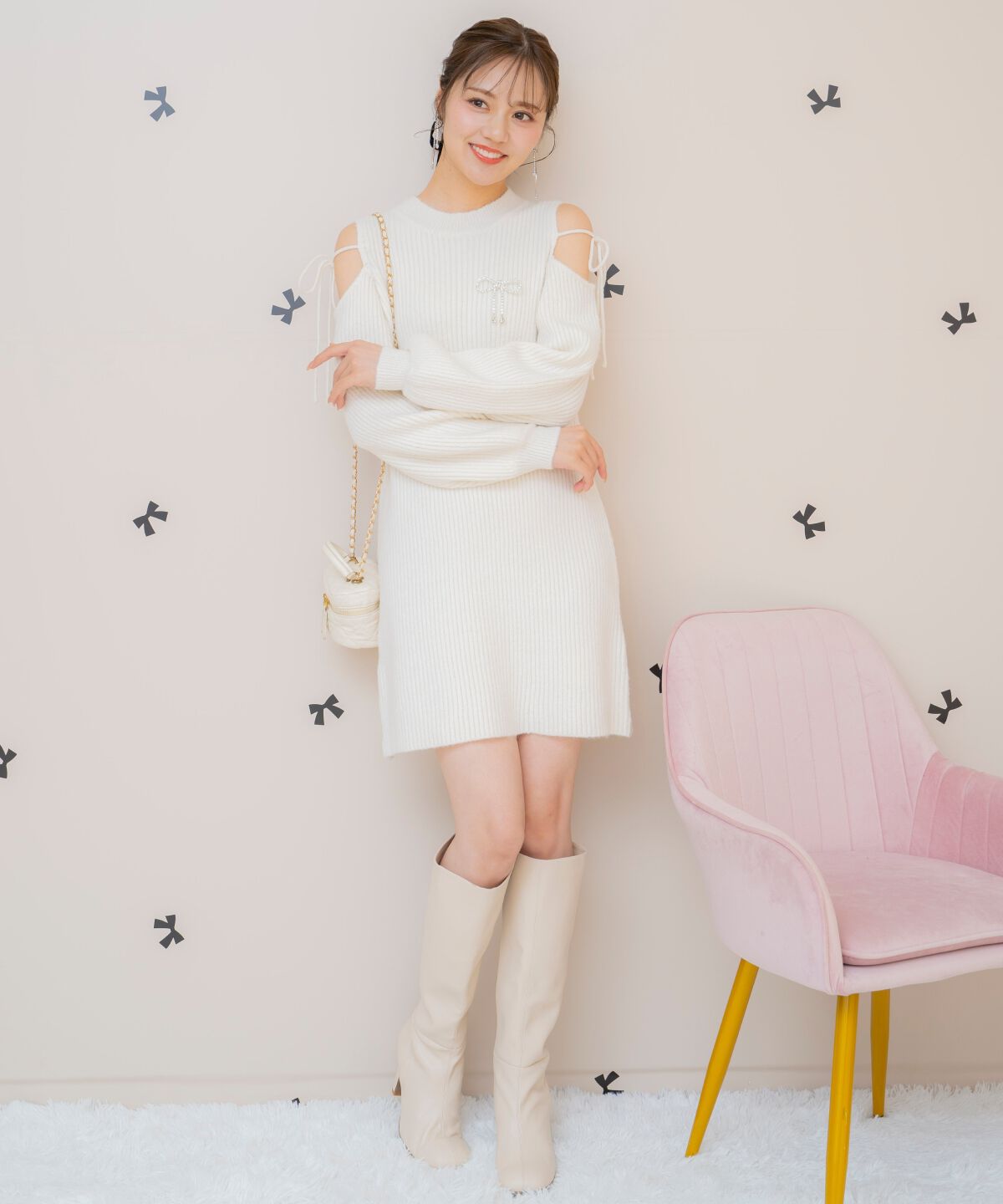 WILLSELECTION「オープンショルダーリブニットワンピース」|ワンピース|