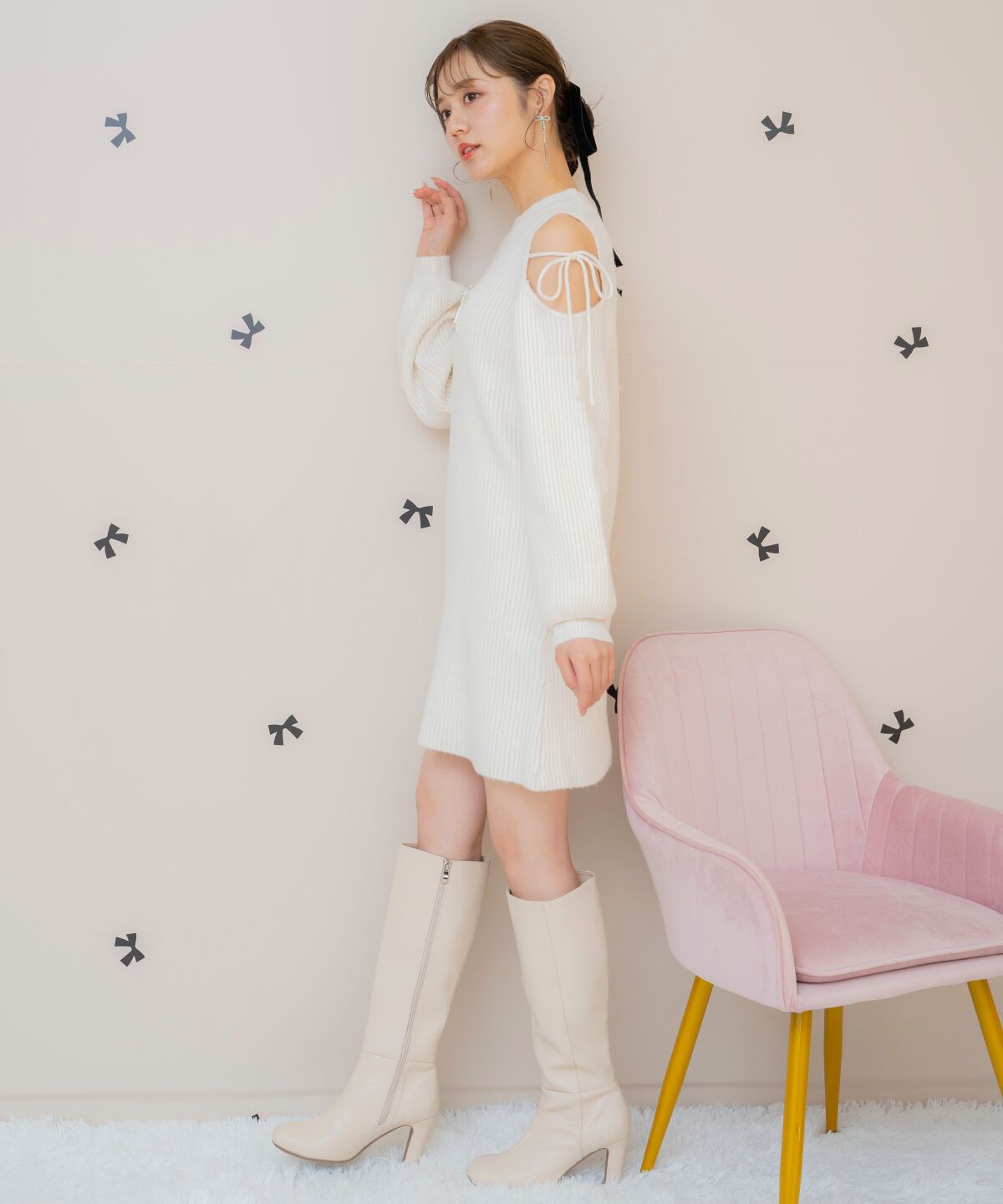 WILLSELECTION「オープンショルダーリブニットワンピース」|ワンピース|