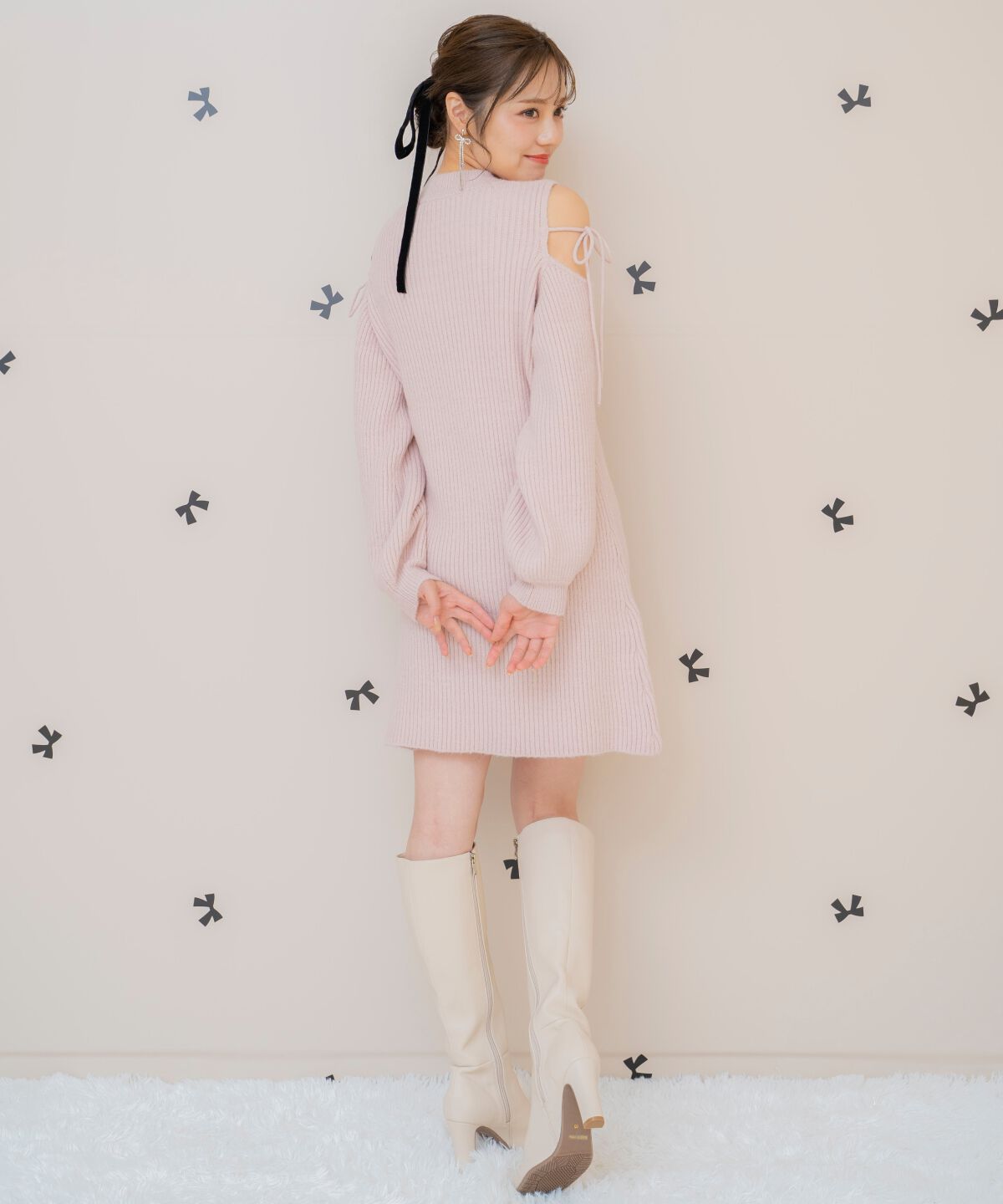 WILLSELECTION「オープンショルダーリブニットワンピース」|ワンピース|