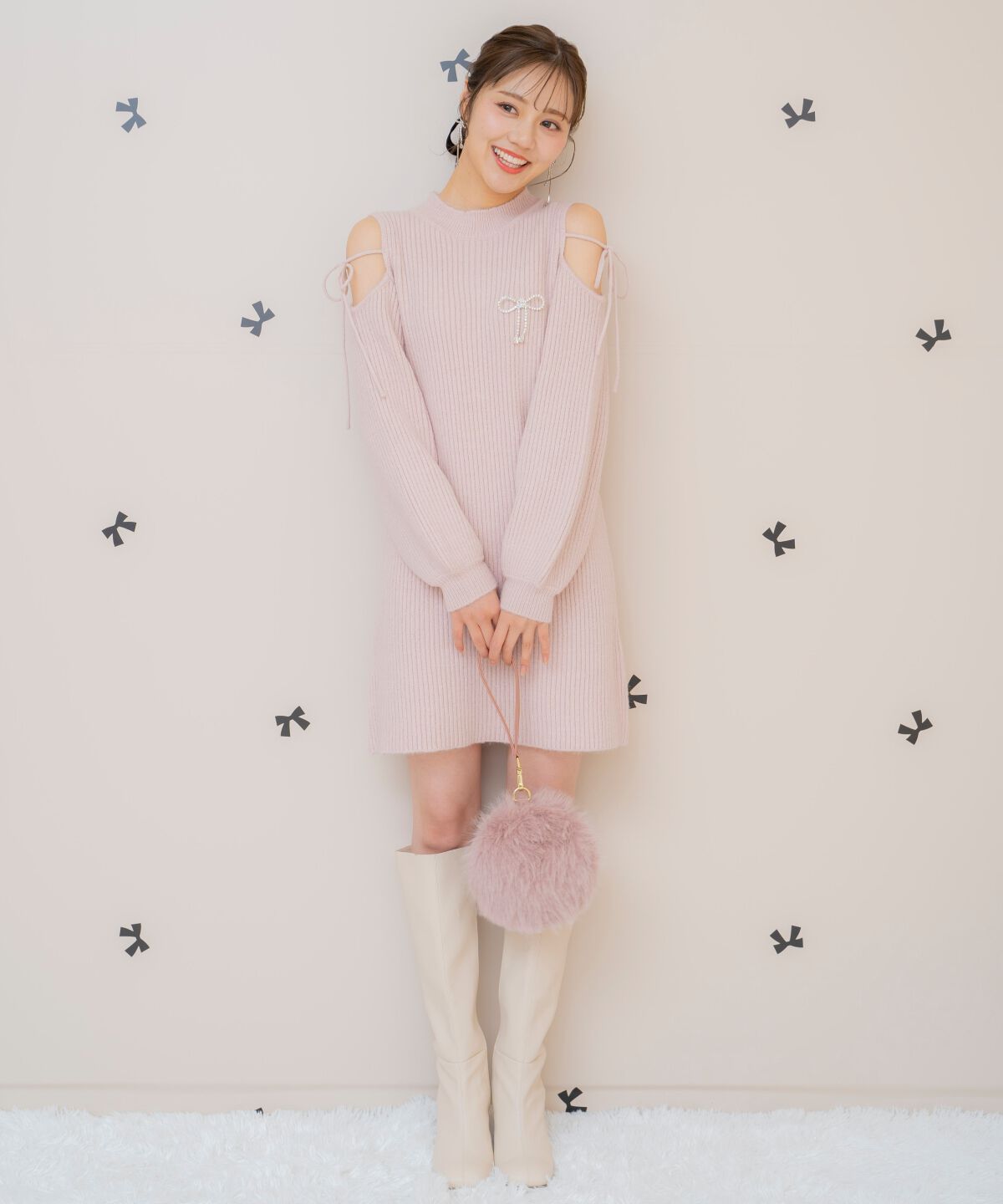 WILLSELECTION「オープンショルダーリブニットワンピース」|ワンピース|