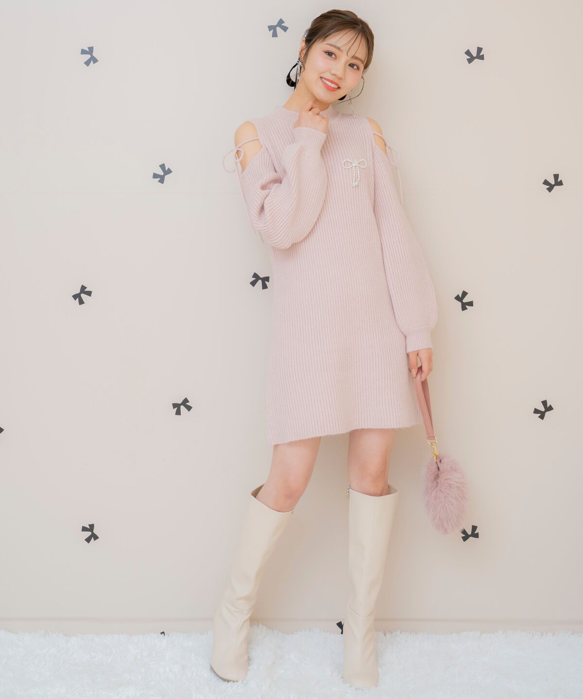 WILLSELECTION「オープンショルダーリブニットワンピース」|ワンピース|