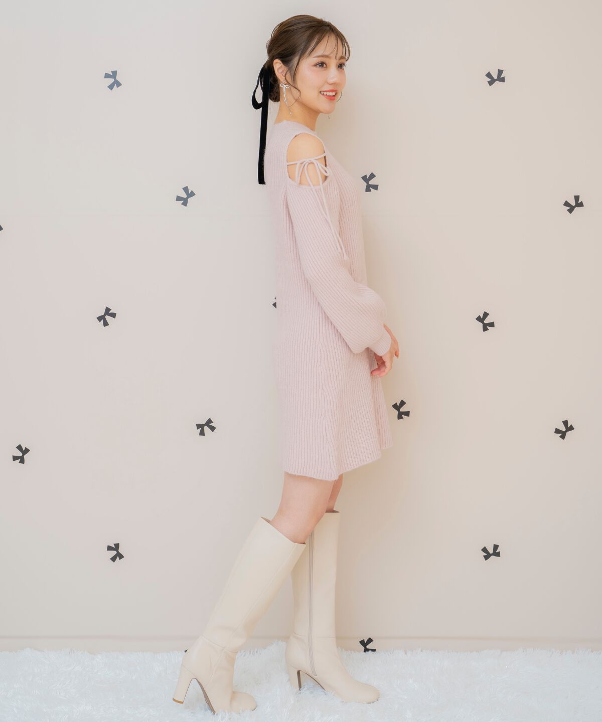 WILLSELECTION「オープンショルダーリブニットワンピース」|ワンピース|