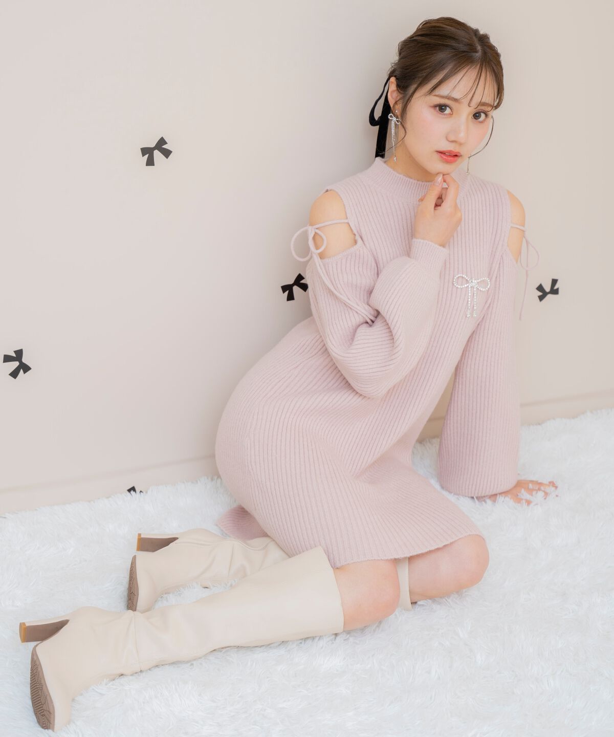 WILLSELECTION「オープンショルダーリブニットワンピース」|ワンピース|