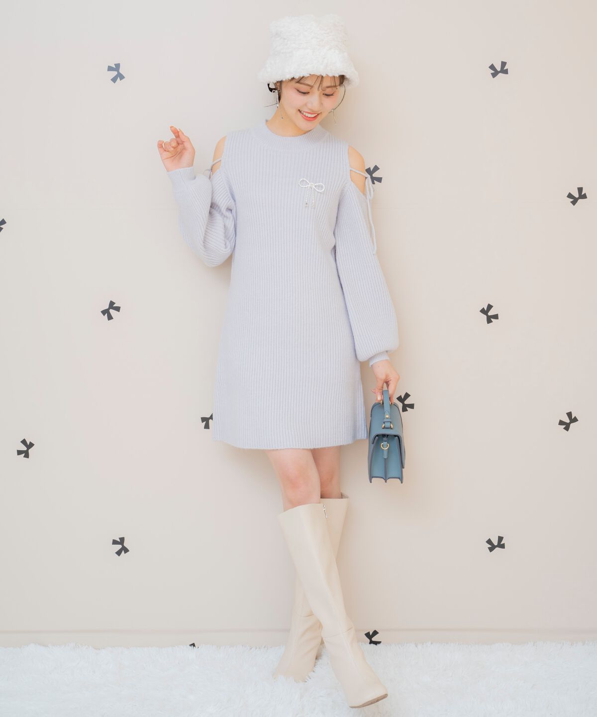 WILLSELECTION「オープンショルダーリブニットワンピース」|ワンピース|