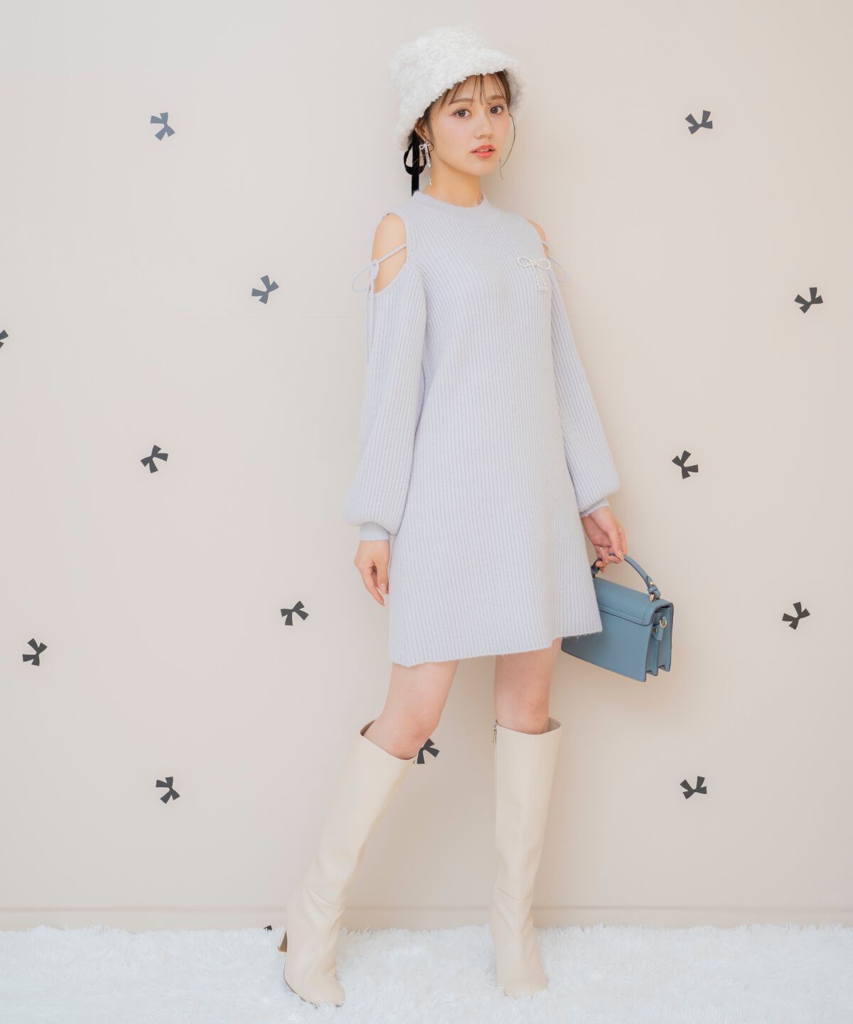 WILLSELECTION「オープンショルダーリブニットワンピース」|ワンピース|