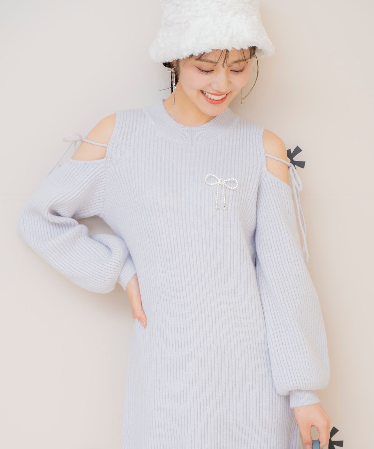 WILLSELECTION「オープンショルダーリブニットワンピース」|ワンピース|